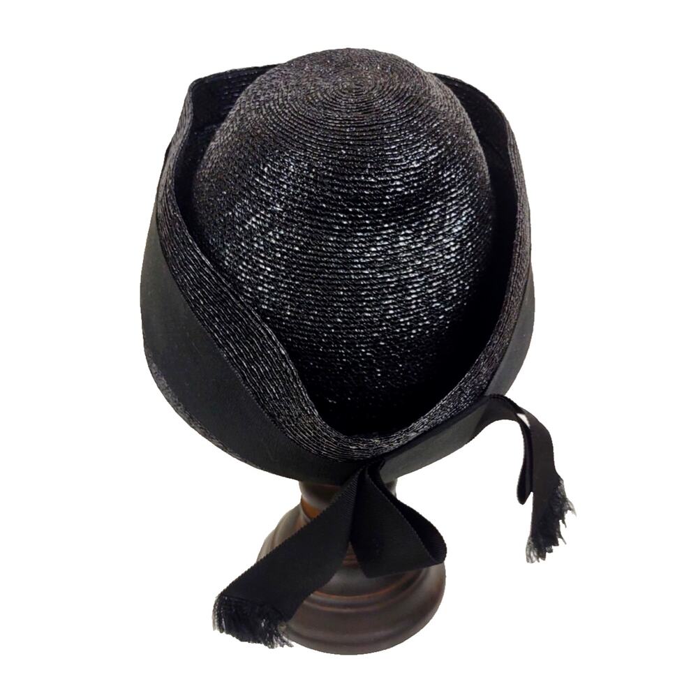 Mr John Jr Vintage Straw Pillbox Hat Black w Bow Union Made Fancy Church Formal - Picture 4 of 10